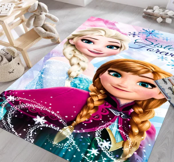 Tapis princesse Frozen Elsa Anna personnages enfants chambre déco salle jeu usage intérieur antidérapant doux 
