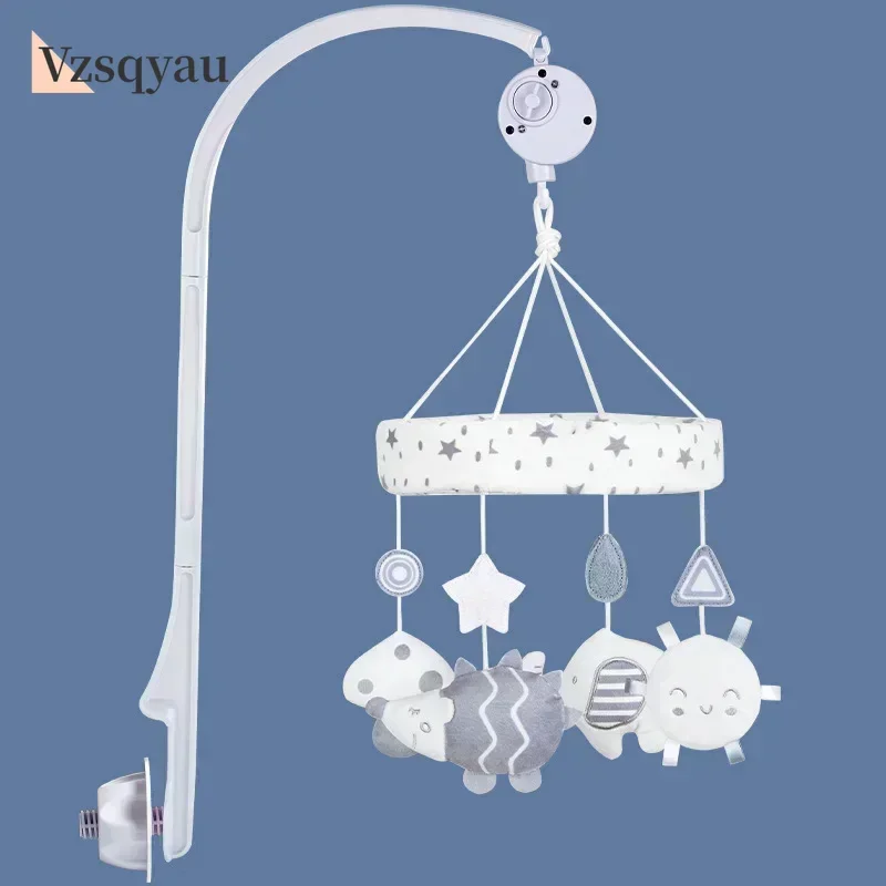Carrousel musical pour lit de bébé mobile suspendu en tissu doux jouets en peluche étoiles soleil nuage et ani