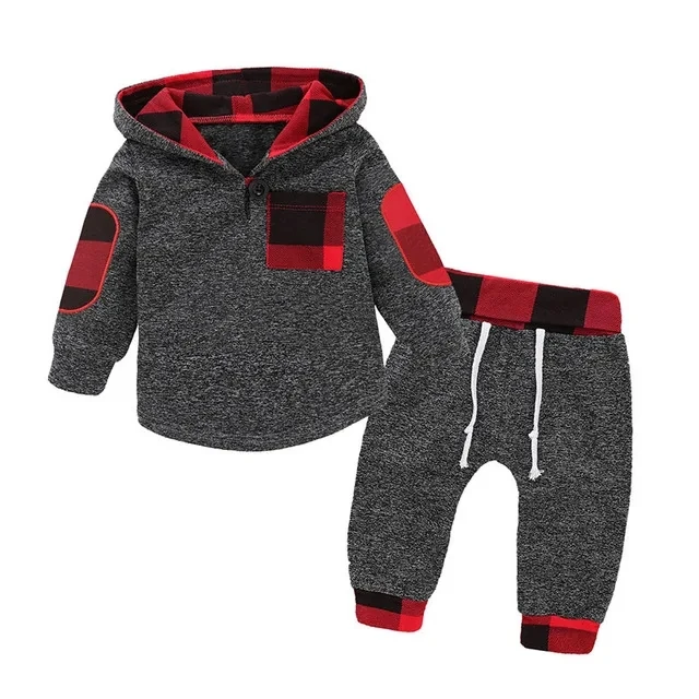 Ensemble bébé sweat à capuche et pantalon patchwork vêtements mode printemps automne pour enfants 13 ans confo