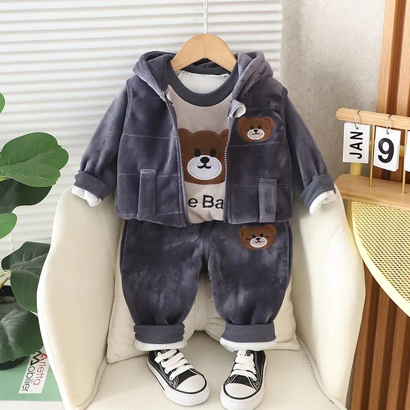 Ensemble survêtement ours cartoon garçon 14 ans velours doux hiver confortable style décontracté veste capuche