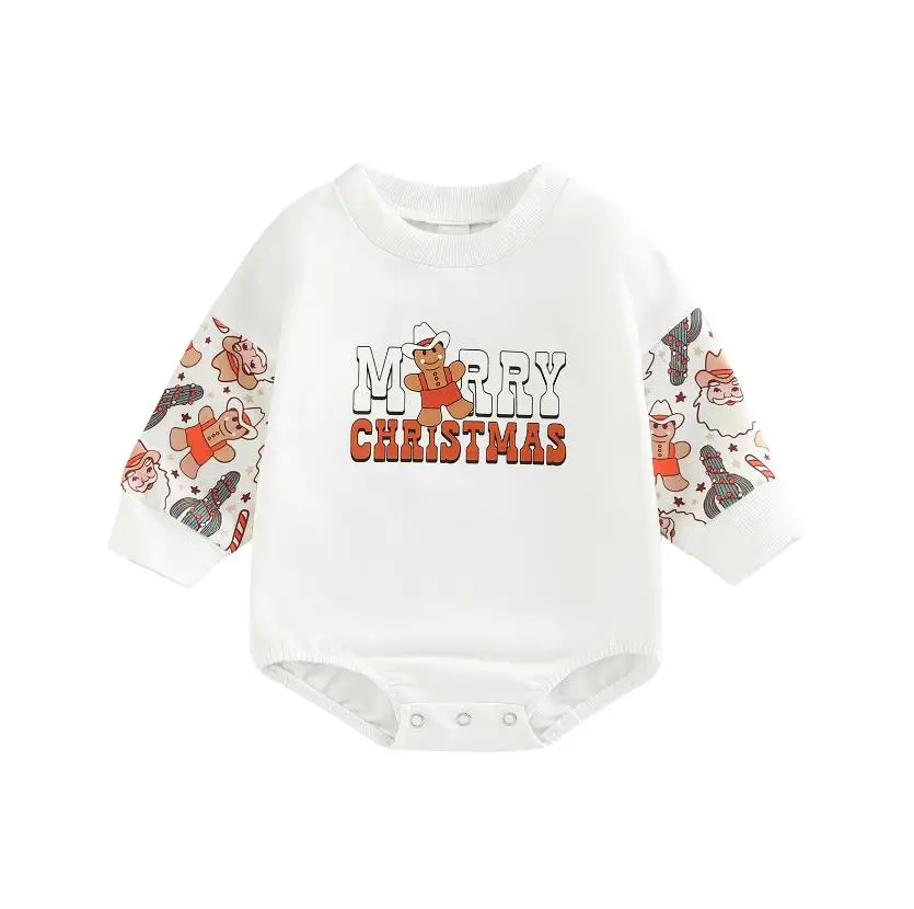 Rompers de Noël pour bébés body en coton motifs festifs manches longues fermeture à glissants cadeau de fête v