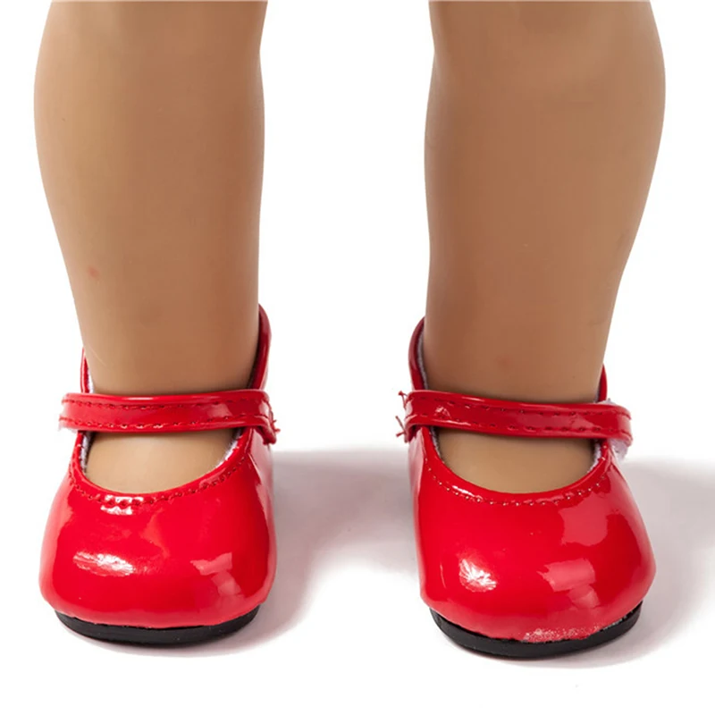 Chaussures de poupée pour filles 18 pouces 9 couleurs bout rond robe princesse PU jouets bébés 43 cm Red