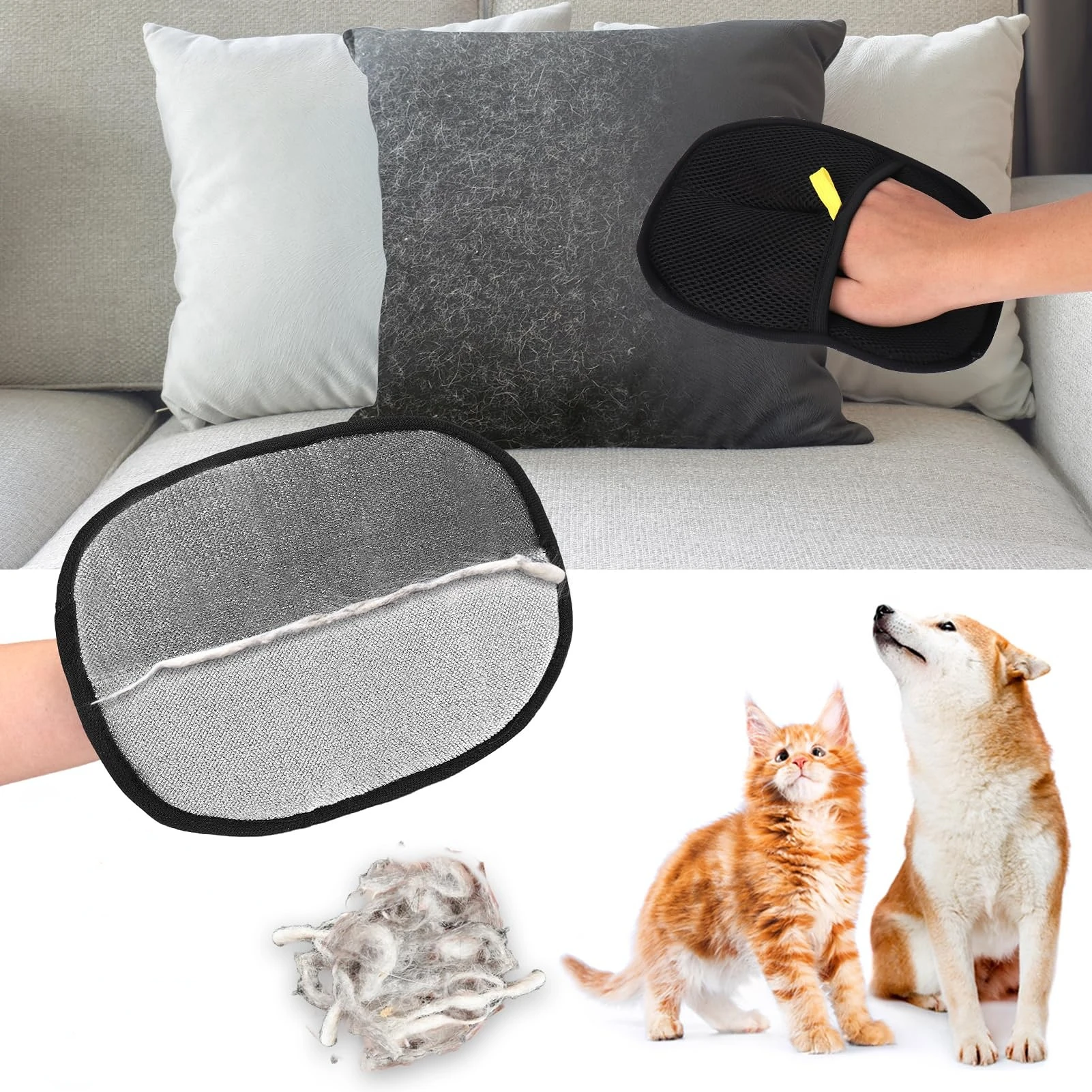 Gants toilettage animaux compagnie double face enlevage poils chats chiens accessoire nettoyage textile effica