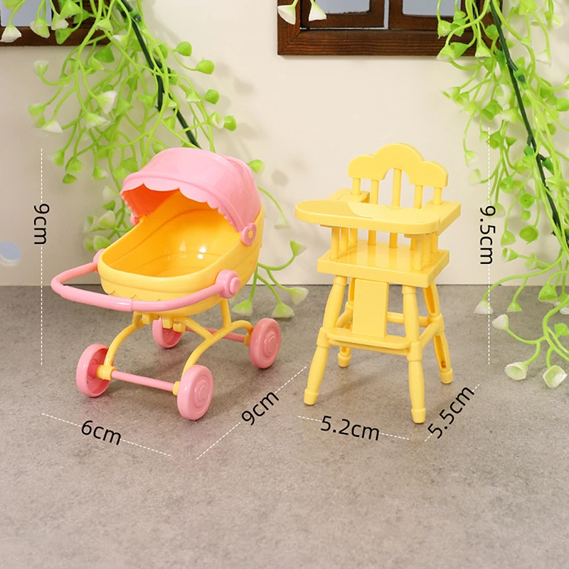 Ensemble Mini Poussette et Chaise Haute pour Poupée Jouet Éducatif pour Enfants 36 Ans Jaune et Rose