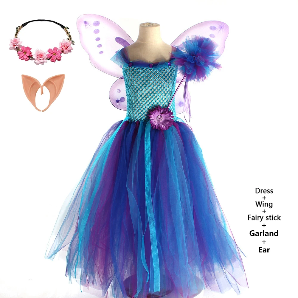 Costume fée enfant robe princesse fleurs ailes transparentes