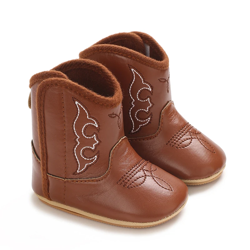 Bottes bébé style cowboy 01 ans simili cuir motifs brodés feutre doux confortable.usage quotidien ou fêtes wes