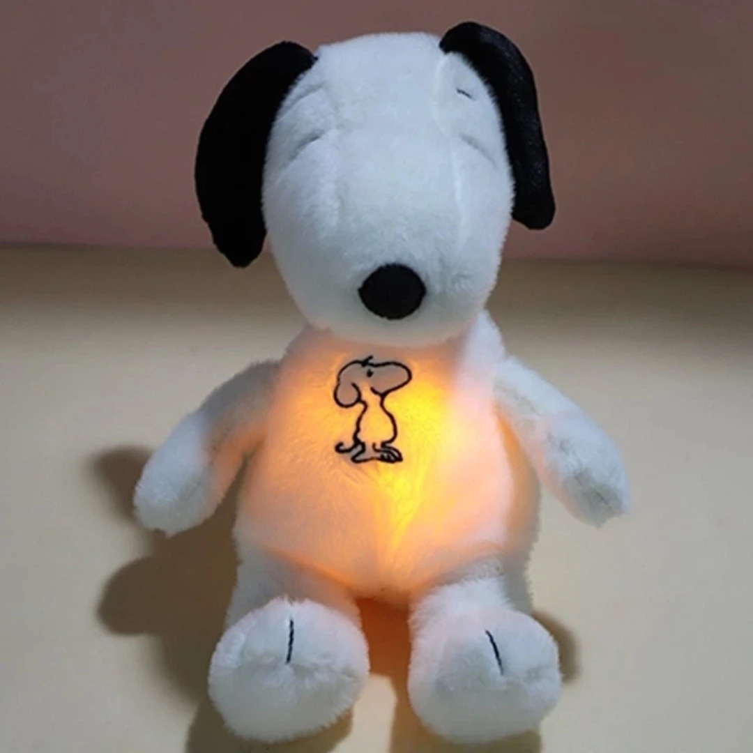 Poupée en peluche Snoopy chien blanc compagnon de couchage lumineux et apaisant pour bébé jouet sensoriel cade