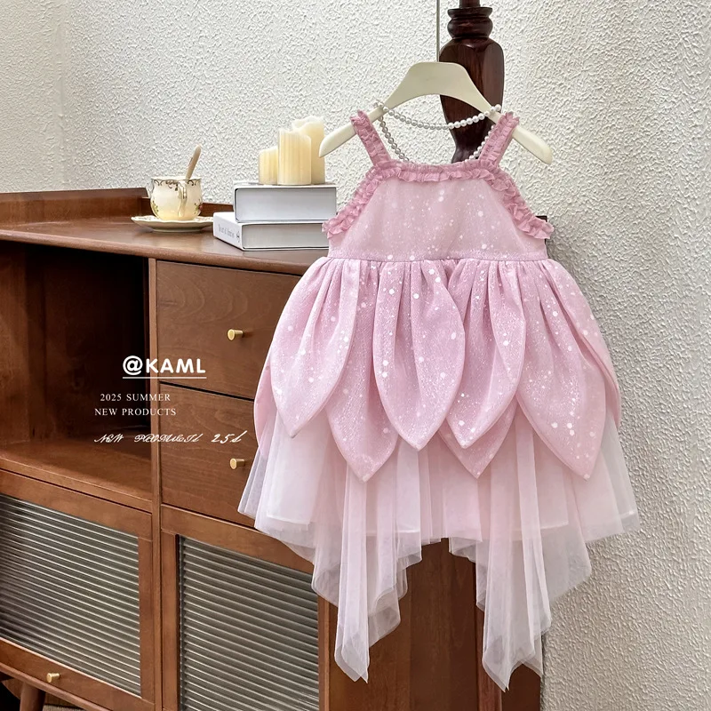 Robe princesse fille été 2025 robe fleurs bretelles robe féerique occasion spéciale 46 ans polyester doux silh