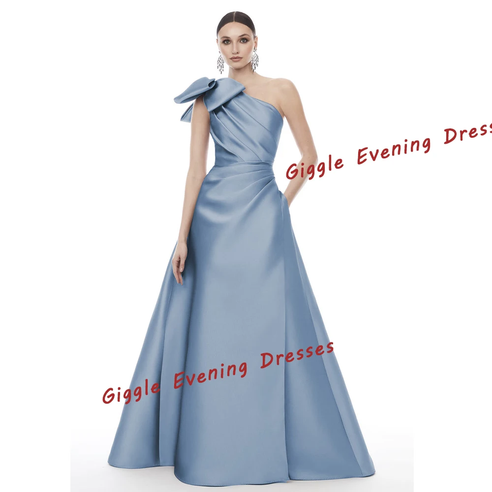 Robe de soirée en satin personnalisée pour femmes robe élégante une épaule longueur au sol nœud trapèze style 