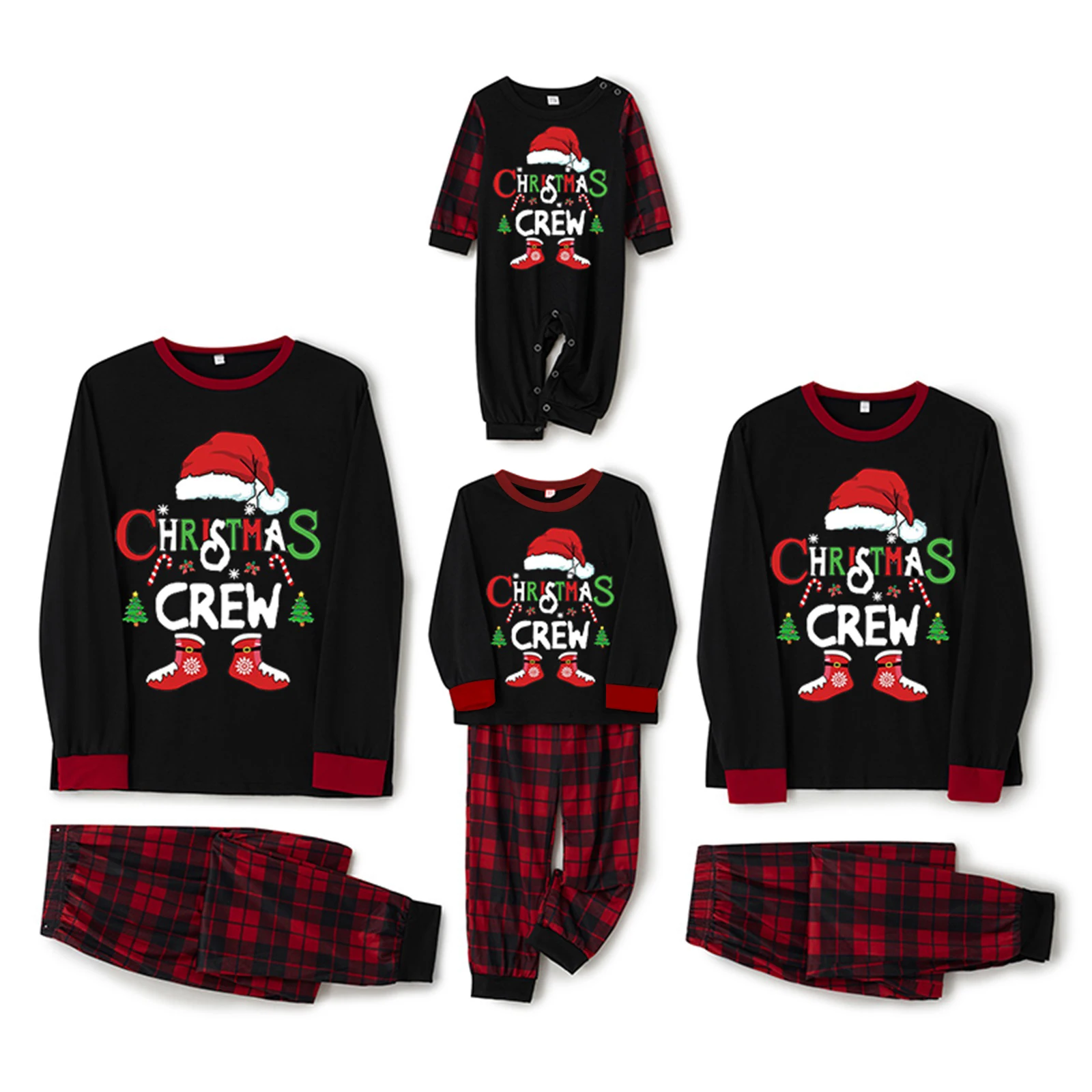 Pyjamas de famille Noel ensembles assortis Tshirts manches longues pantalons carreaux vetements nuit tenues No