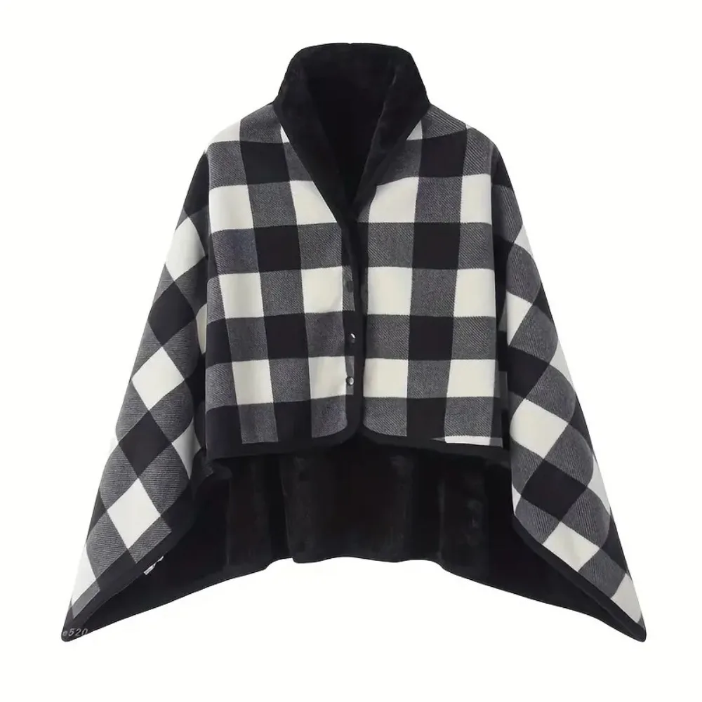 Poncho bébé à carreaux couverture portable en polyester douce chaleureuse idéale pour les soirées froides Usag