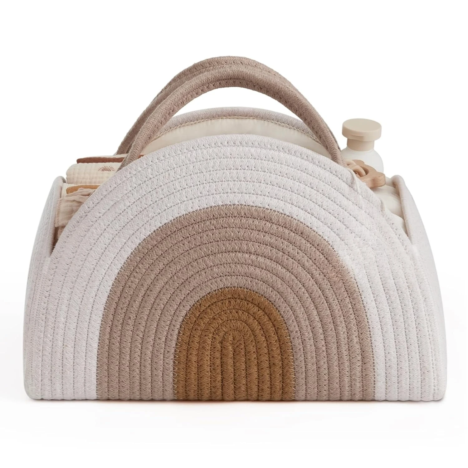 Organisateur de panier en corde de coton pour bébés robuste design arcenciel idéal pour nouveaunés usage multi
