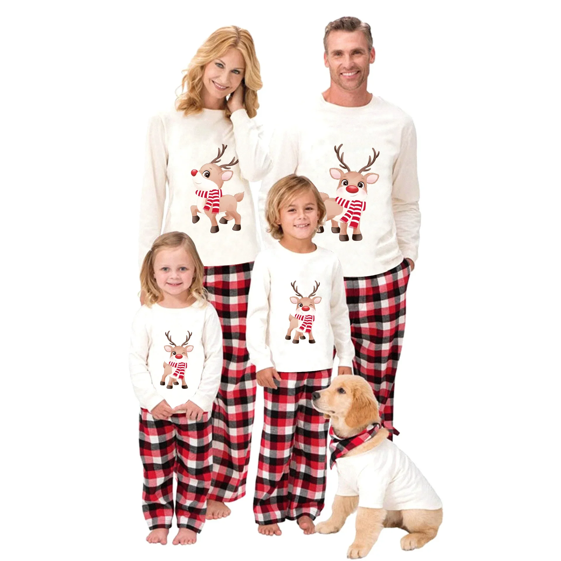 Ensemble pyjamas famille Noel renne imprimé doux confort enfants adultes vêtements hiver cosy mignon style fes