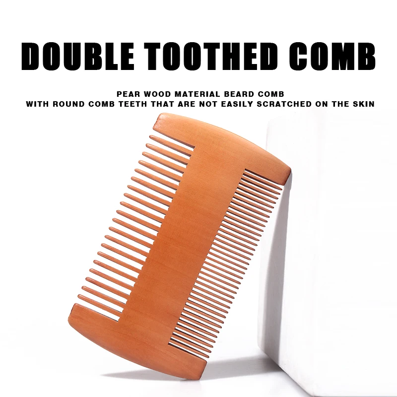 Kit de toilettage barbe homme Peigne double face en bois ciseaux brosse à barbe sac de rangement 1pc