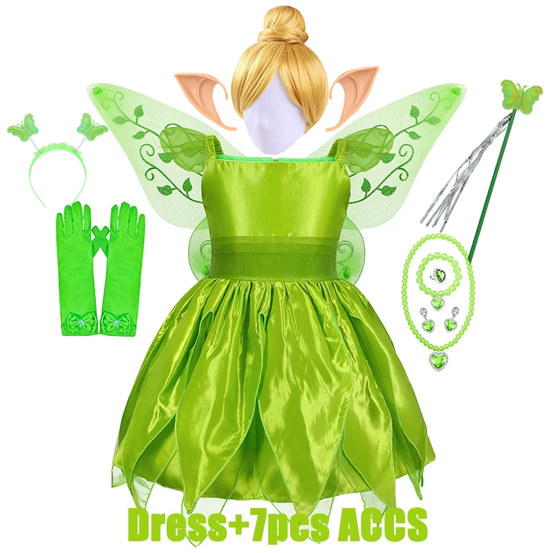 Costume fée Clochette enfant robe vert fantaisie accessoires incl. Halloween fête carnaval princesse féerique 