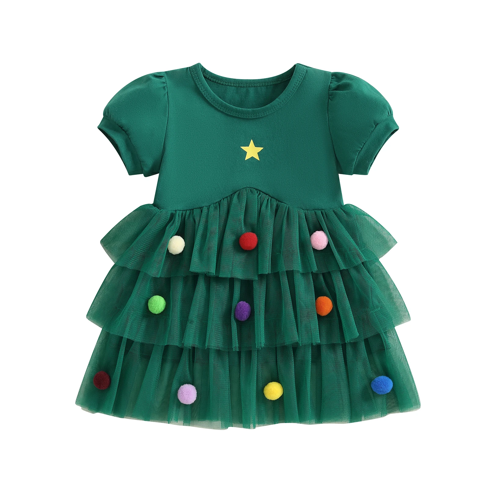 Robe princesse fille occasion festive tissu doux tulle pompons Noel