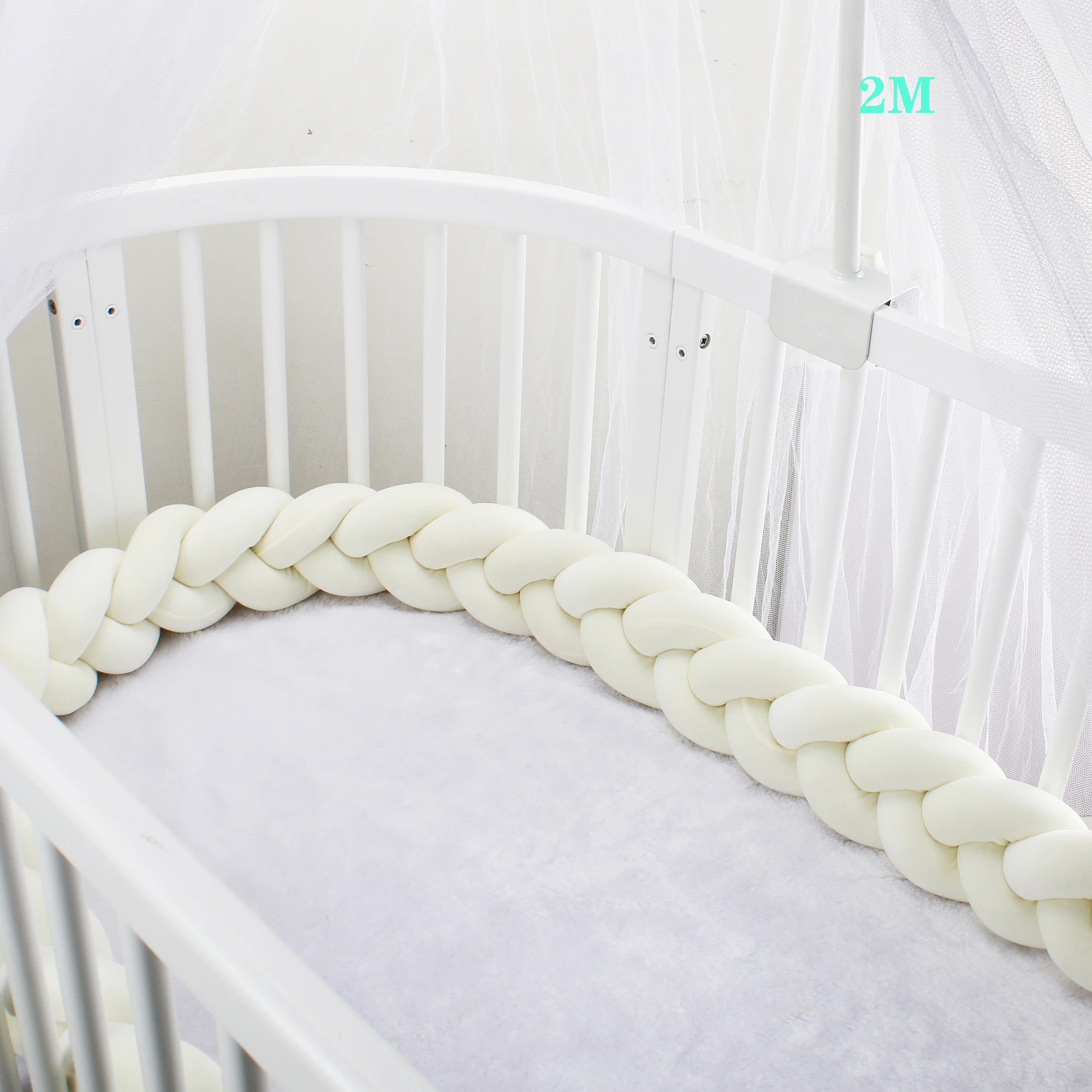 Bordure de lit bébé Parechocs tressé Protection berceau Décoration chambre bébé Sécurité enfants 2m Blanc Maté