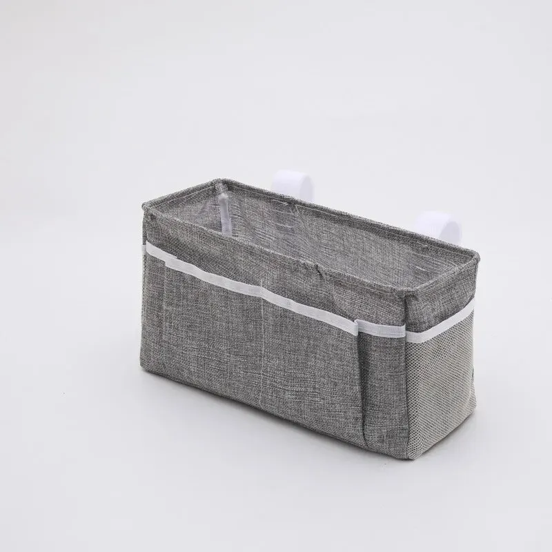 Sac de rangement en coton et lin suspendu panier mural multiusages design minimaliste couleur gris clair