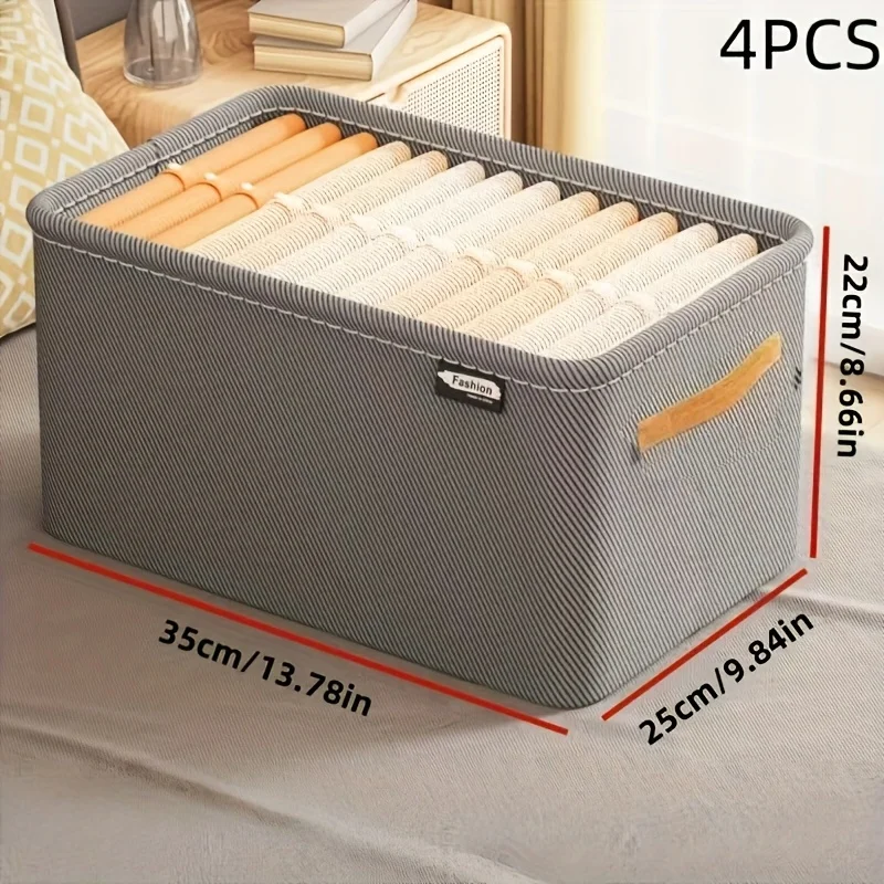 Organisateur de rangement en tissu pour vêtements pantalons jouets 4 pièces Boîte pliable Design moderne Matér