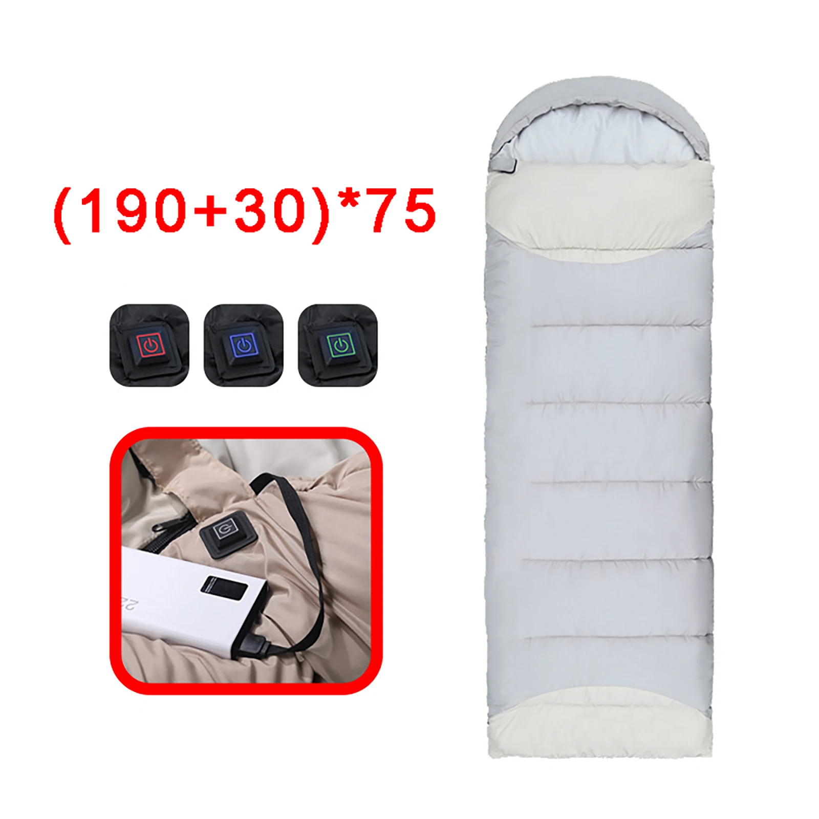 Sac de couchage électrique campingadulte chauffage USB 3 niveaux portable gris confortable randonnée extérieur