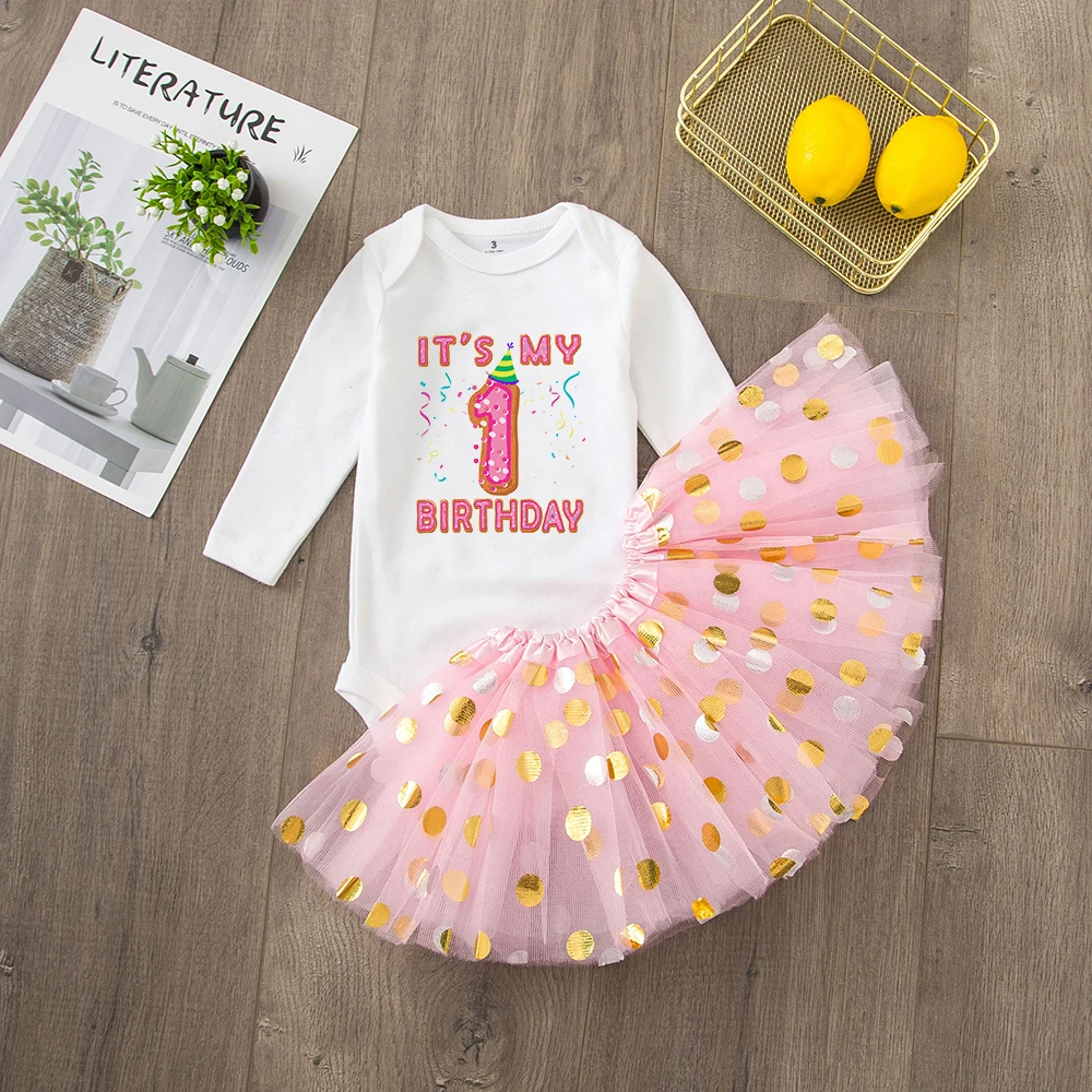 Tenue de 1er Anniversaire Bébé Fille Robe Tutu Tulle Body Coton Doux Fête Élégante Accessoires Festifs Usage P