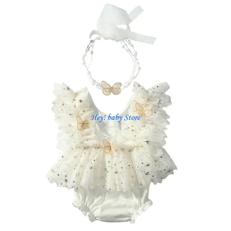 Robe de Photographie pour Bébé Fille Élégante Robe à Papillons en Tulle Accessoires Inclus Confortable pour No