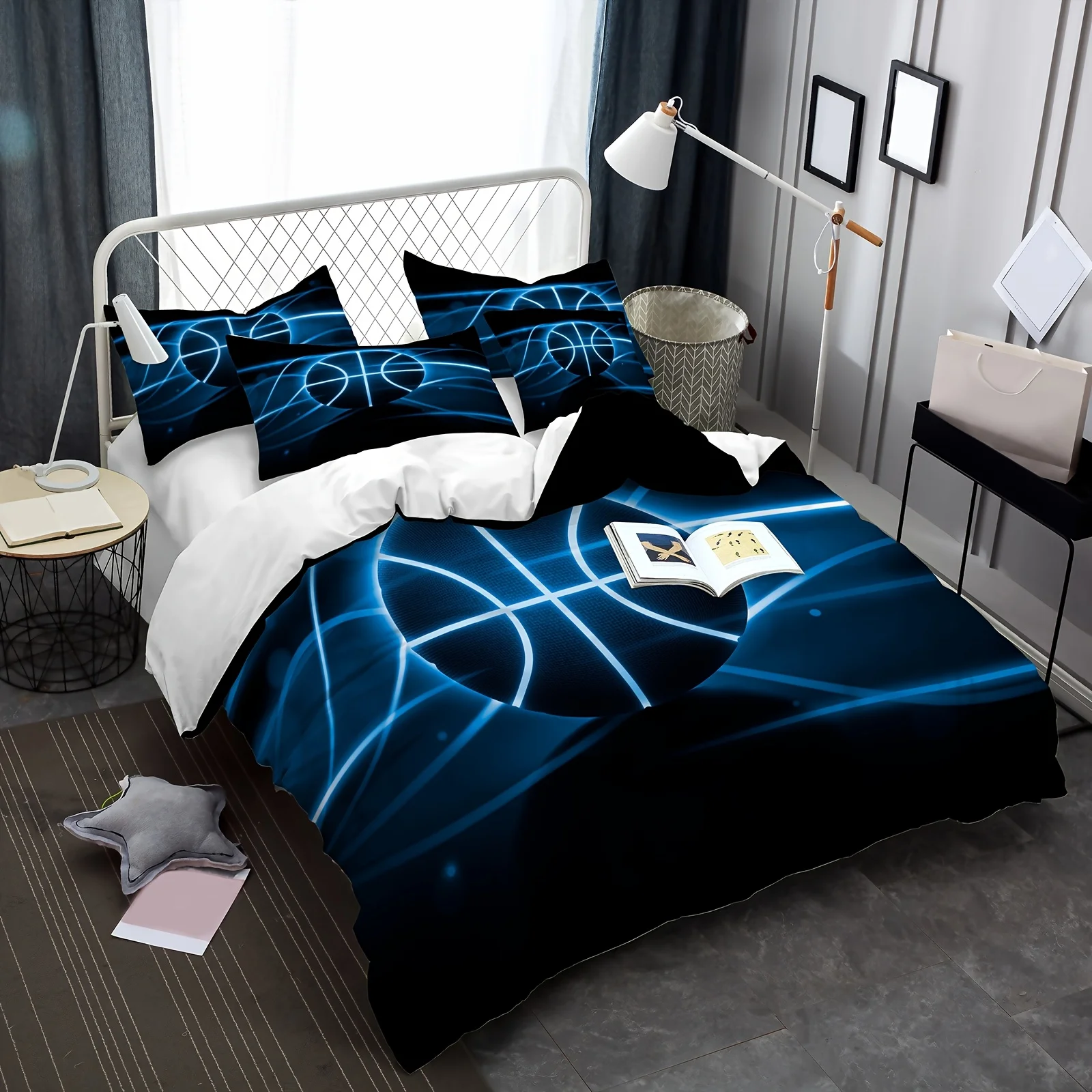 Parure de lit bébé 2/3 pièces imprimé basketball chambre garçon fille cadeau sport lavable