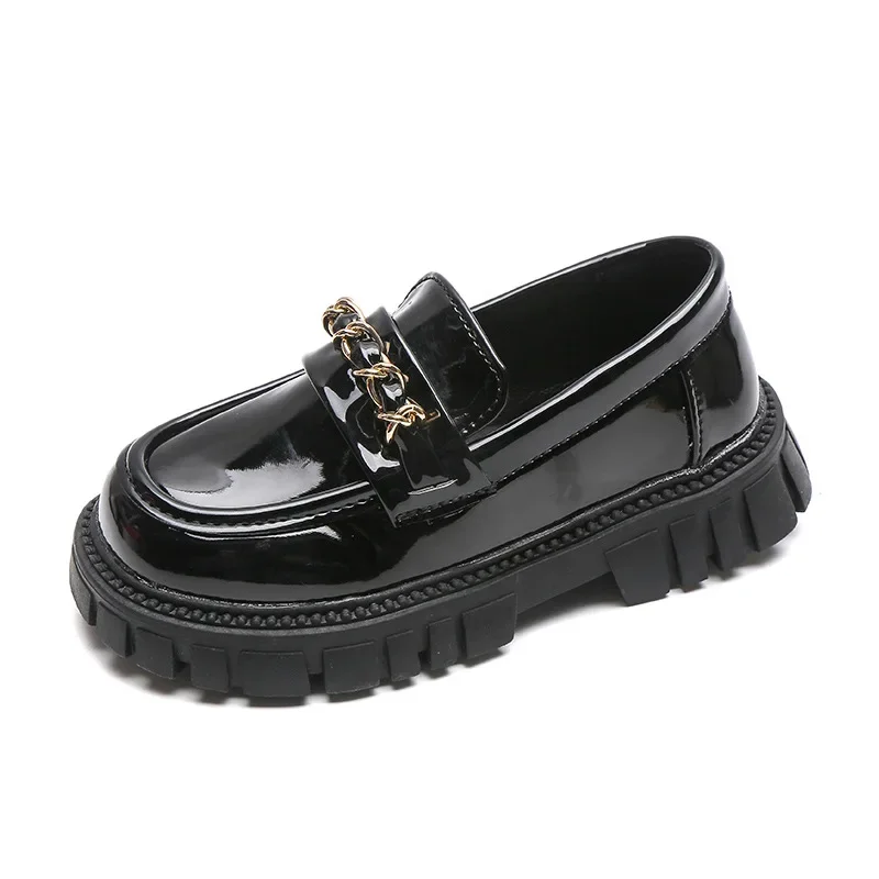 Mocassins noirs en PU pour bébé fille et garçon chaussures d'école