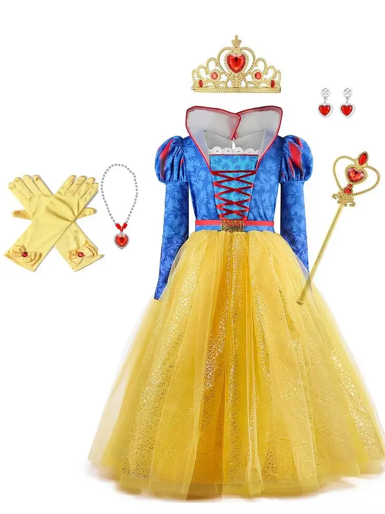 Costume princesse enfant tunique satinée jupe tulle accessoires dorés fêtes anniversaire carnaval 37 ans
