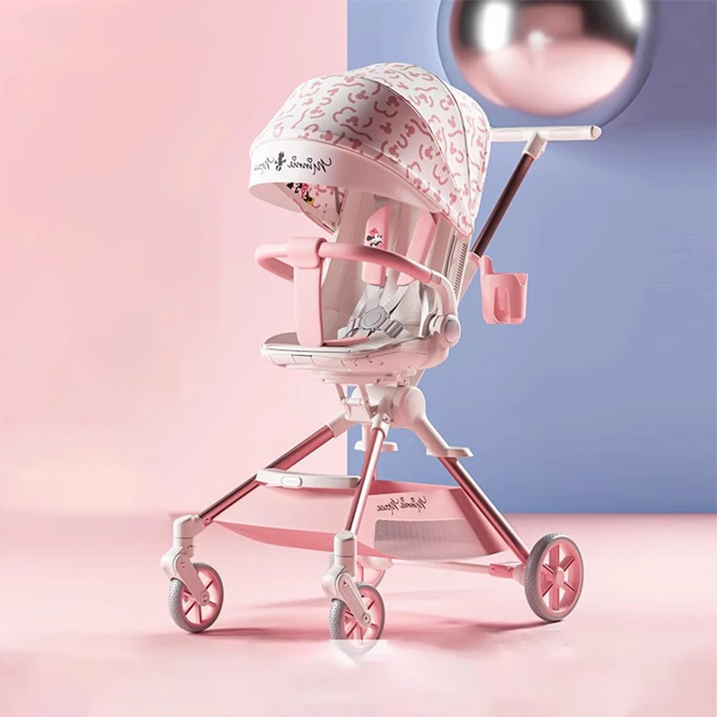 Poussette bébé adjustable assise et allongée légère pliable à une touche imperméable paysage élevé 360° bidire