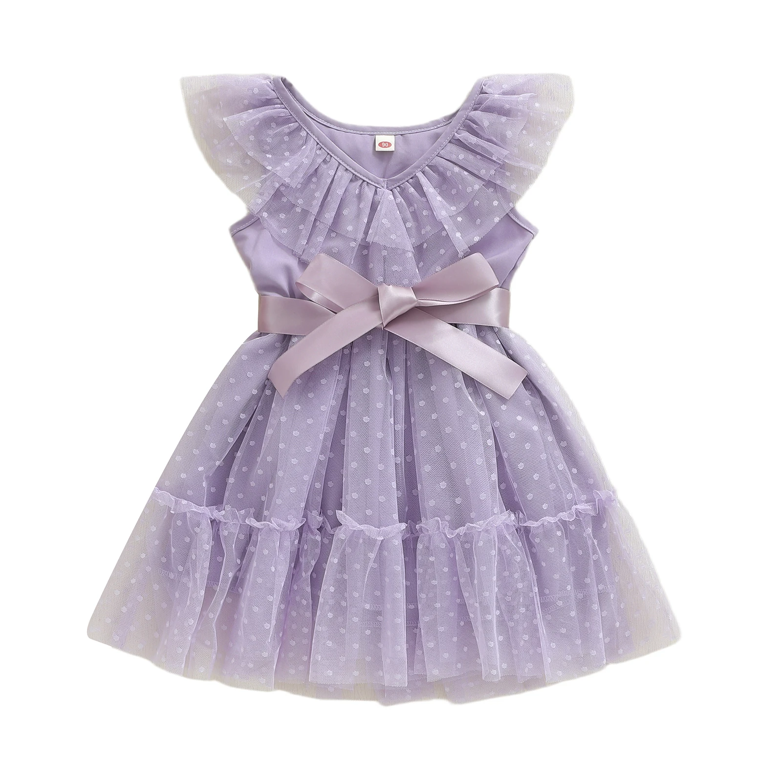 Robe tulle fille violette paillettes pois blancs occasion spéciale robe enfant cérémonie princesse style éléga