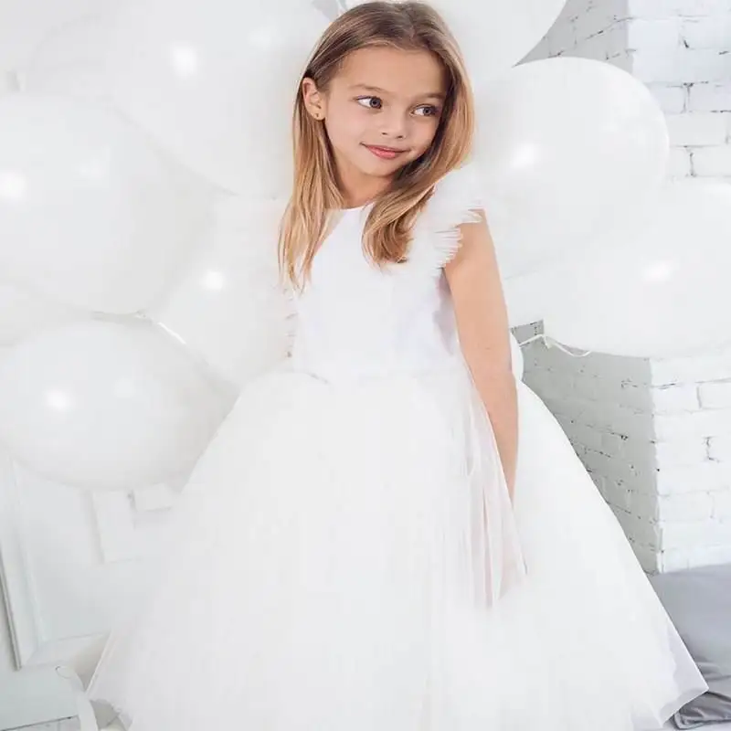 Robe de princesse en tulle blanc et noir pour fille tenue de spectacle bébé anniversaire 46 ans AD006 white