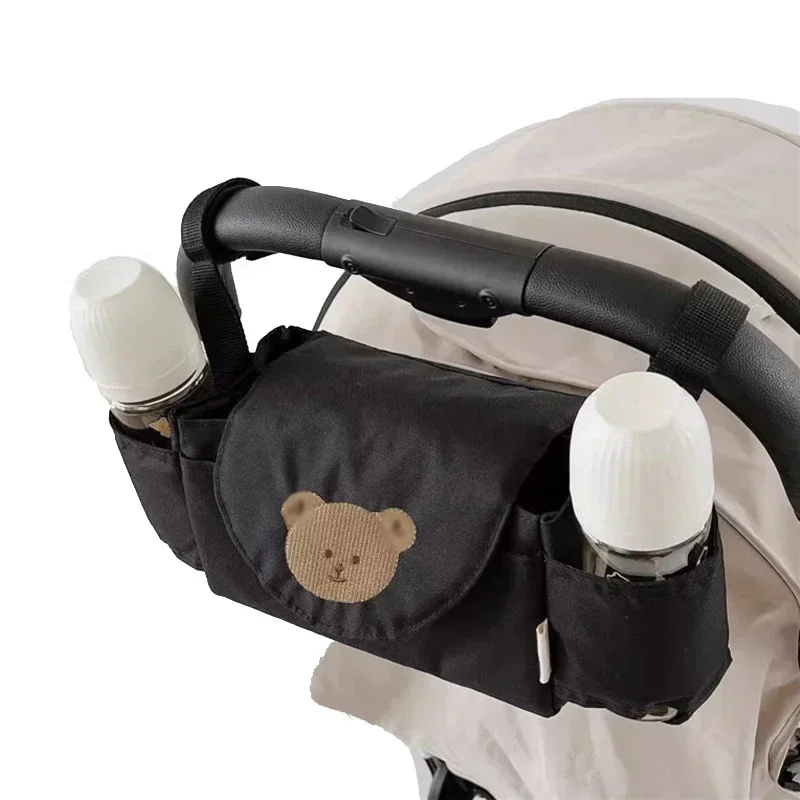 Organisateur Poussette avec Poche Bouteilles Accessoire Bébé Design Ours Pratique et Élégant