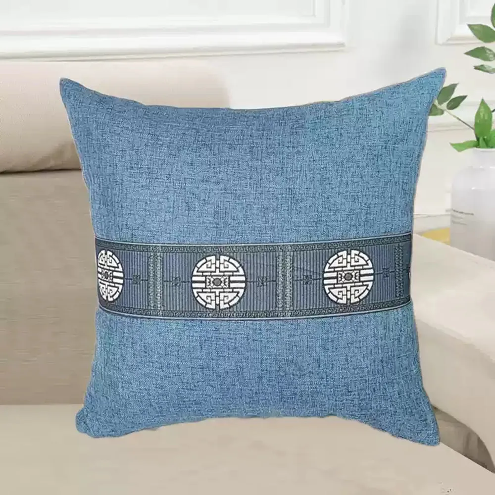 Coussin décoratif en coton et polyester style denim et motifs asiatiques pour salon ou chambre bleu délavé 40x