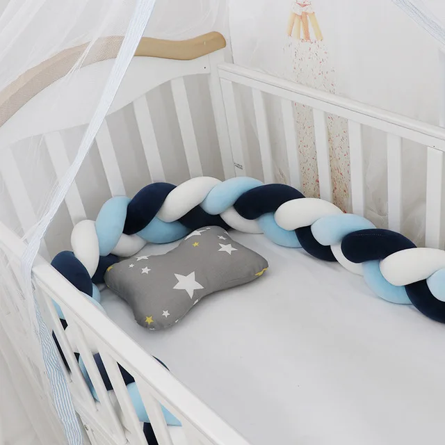 Tour de lit bébé en coton tressé protecteur de berceau coussin étoile décoration chambre bébé Navy Blue &amp; 