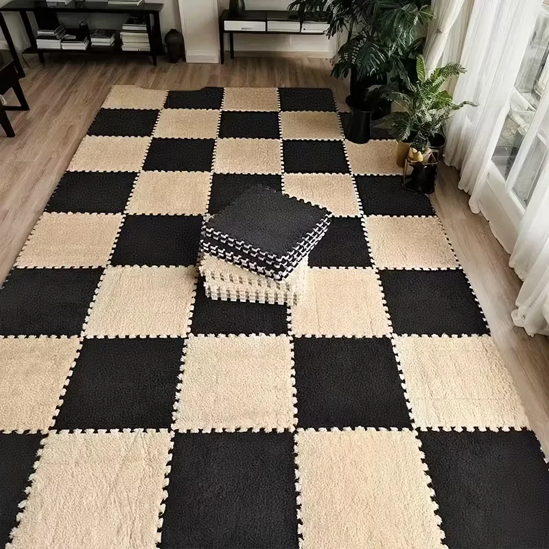 Tapis de jeu modulaire bébé carrés en mousse souple design damier noir et beige tapis antidérapant surface con