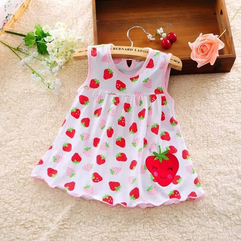 Robe d'été pour bébé fille coton doux motifs fraises broderie dos