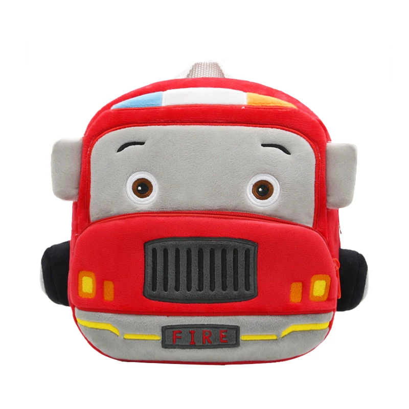 Sac à dos camion de pompiers en peluche pour enfant 24 ans sac d'école maternelle rouge vif bleu et jaune ferm