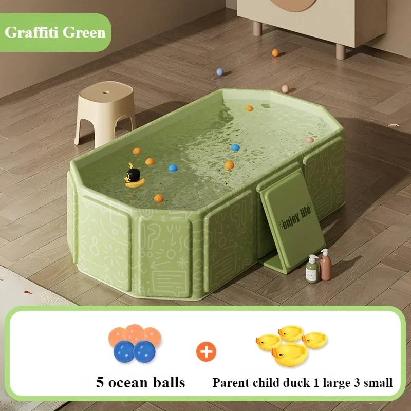 Bassin gonflable pour bébé baignoire aquatique extérieure jouets inclus design vert accessoires de bain sécuri