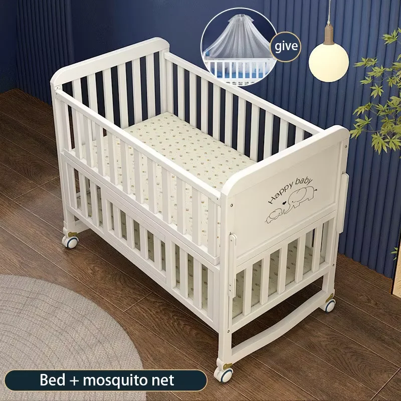 Berceau en bois blanc pour bébé filet antimoustique design moderne matelas confortable roulettes mobiles lit d