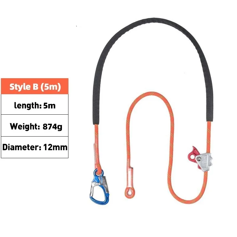Longe de sécurité 5m 12mm escalade grimpe construction aluminium nylon