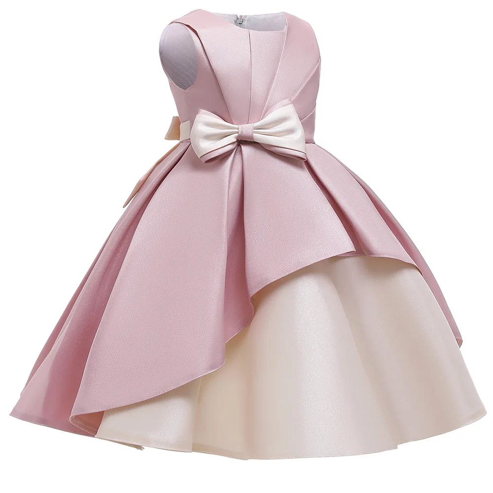 Robe formelle princesse pour filles mariage fête satin longueur genou nœud dos 48 ans occasion spéciale style 