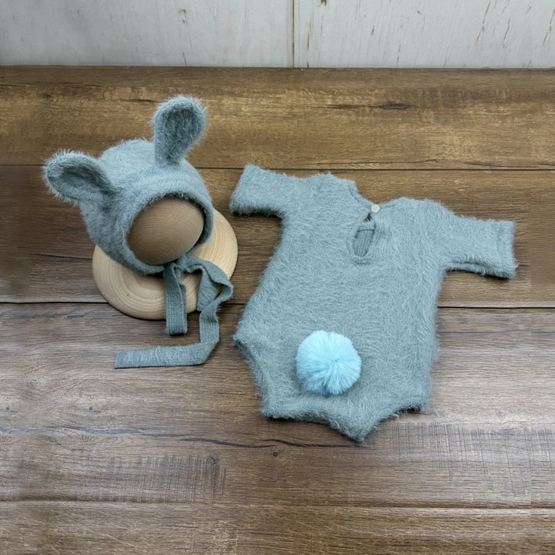 Ensemble tenue photo bébé nouveauné body et bonnet lapin peluche style mignon doux idéal pour séances photos o