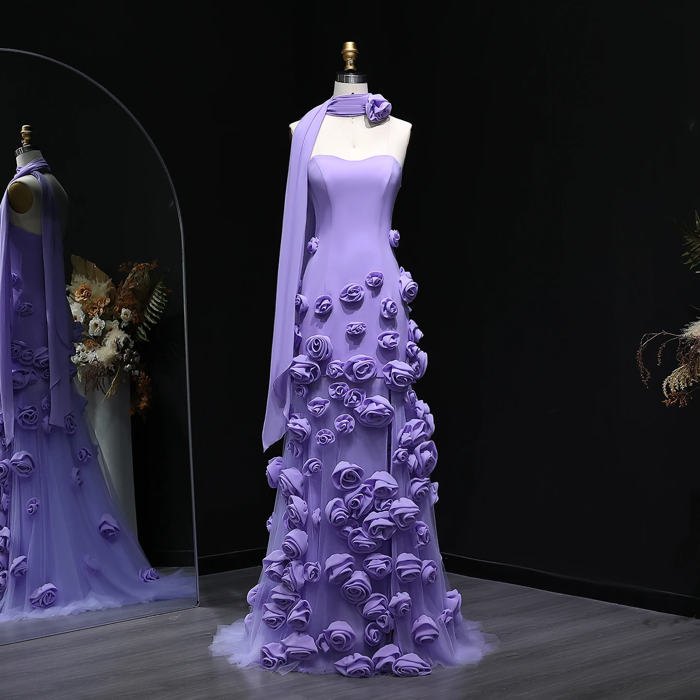 Robe de soirée longue pour filles floral sans manches décolleté sweetheart occasion spéciale mariage coloris l