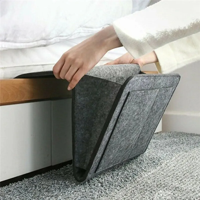 Organisateur de rangement sous lit bébé feutre gris rangement canapé télécommande livres poches support lit bé