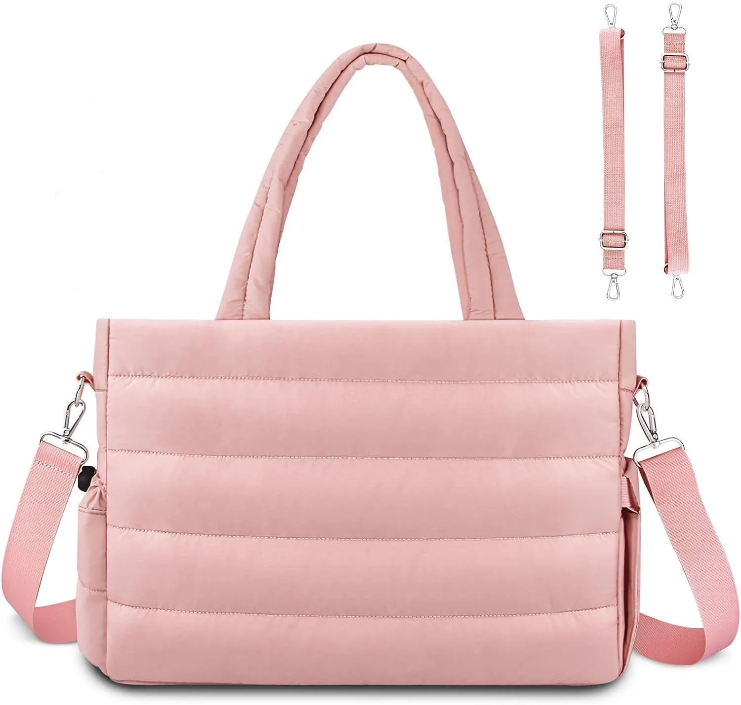 Sac de maman portable pliable en polyester sac à langer rose pâle sac à main polyvalent avec bandoulière ajust