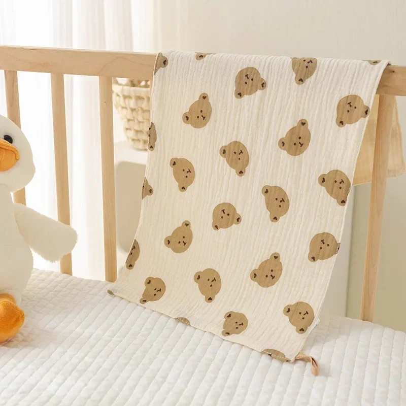 Tissu pour bébé visage ours serviette longue doux en coton muslin bébé