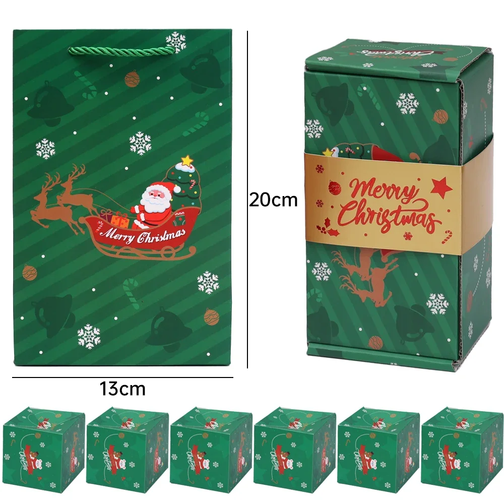 Boîtes en papier pliantes pour cadeaux Noël style festif rennes flocons poignées en corde coffrets cadeaux