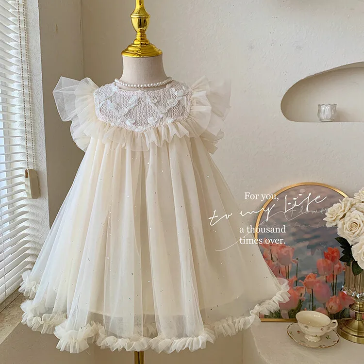 Robe princesse pour filles style européen tulle et dentelle robe de bal