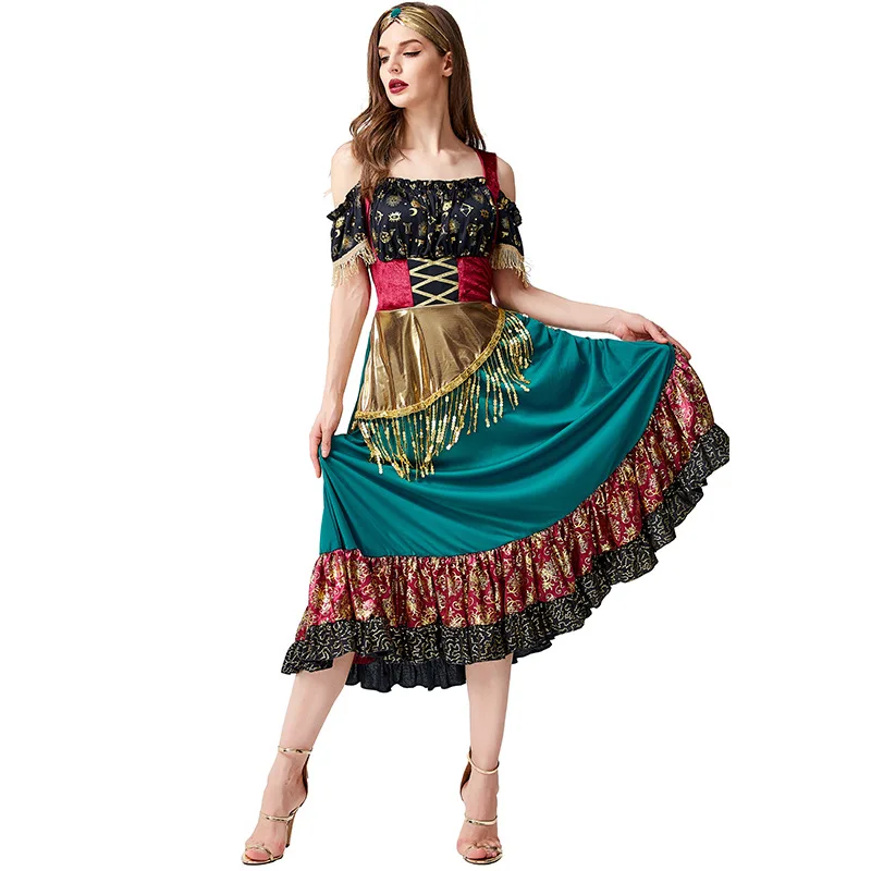 Robe gitano paillettes enfant fille style bohème fêtes costumes Halloween danse gitane robe de princesse acces